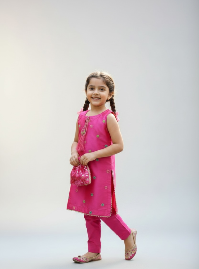 Pink Floral Scatter Kurta Set