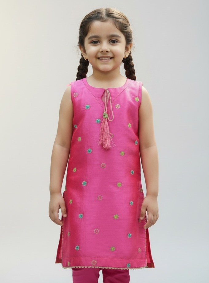 Pink Floral Scatter Kurta Set