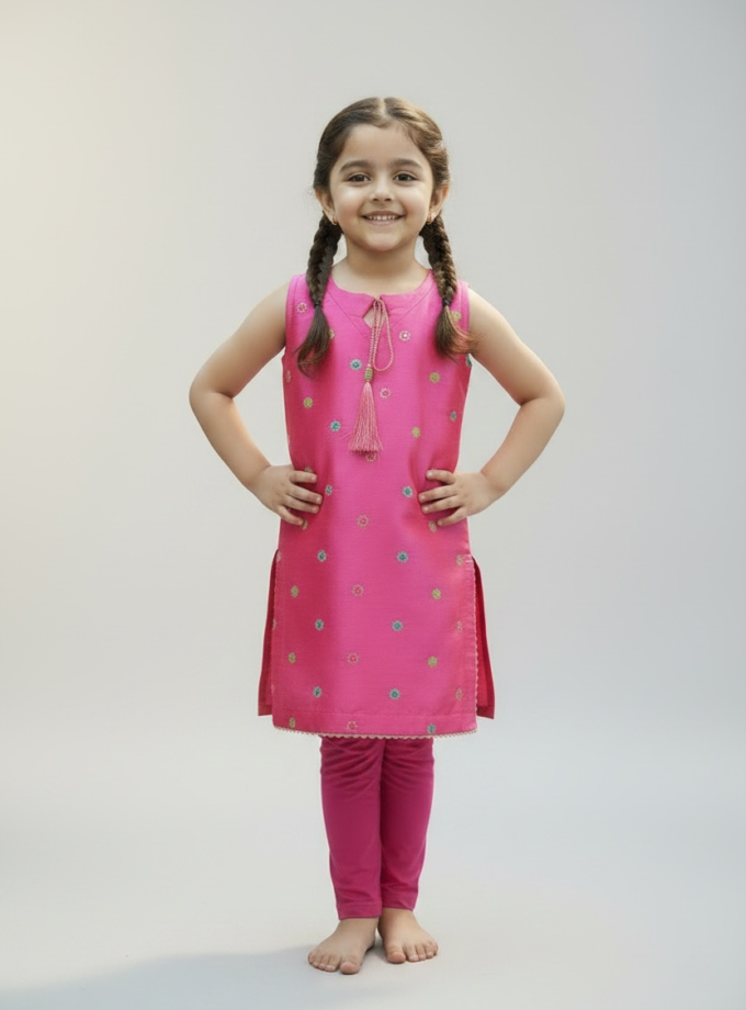 Pink Floral Scatter Kurta Set