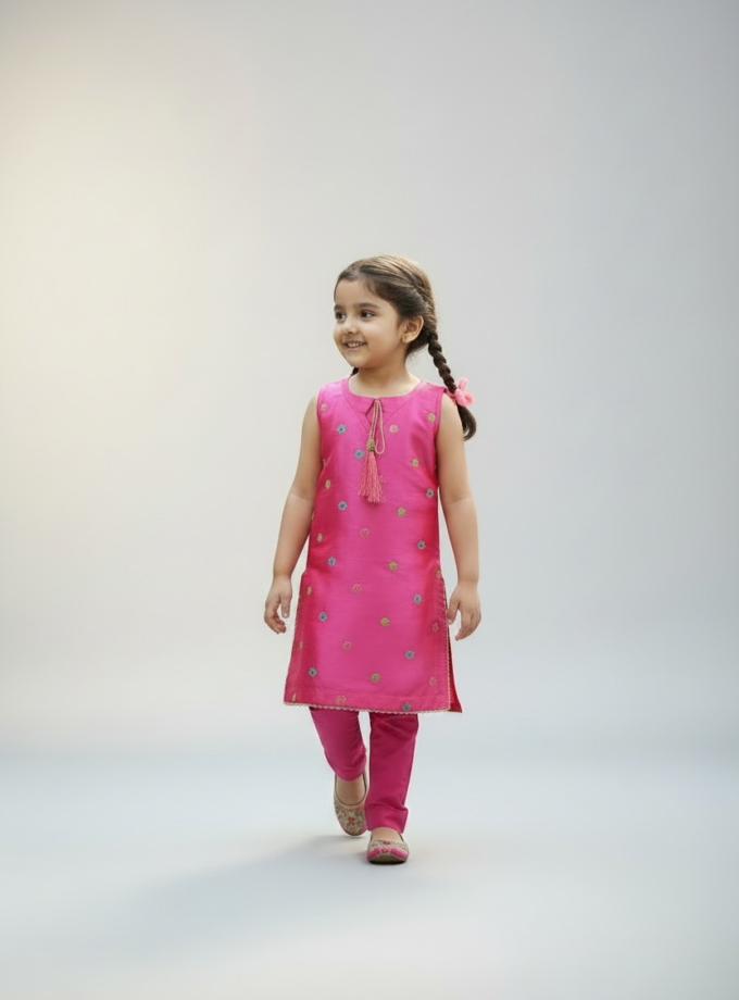 Pink Floral Scatter Kurta Set