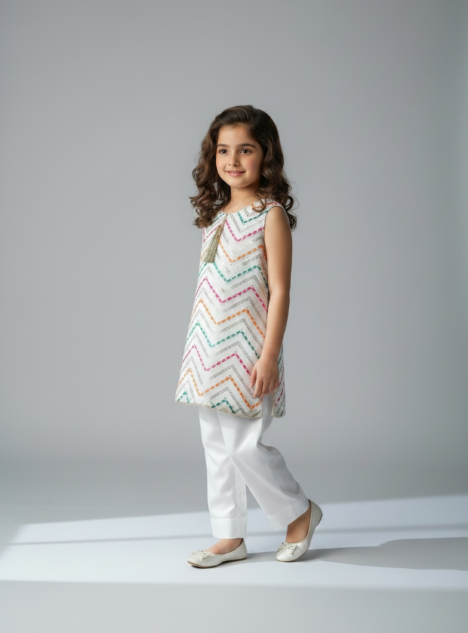 Ivory Chevron Embroidered Kurta Set