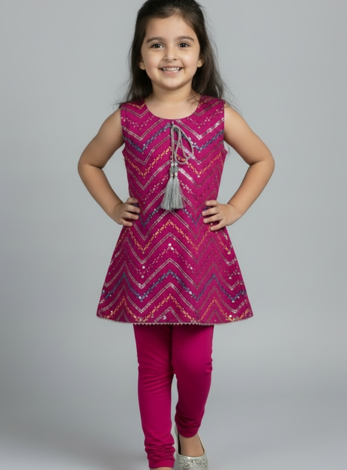 Magenta Chevron Embroidered Kurta Set