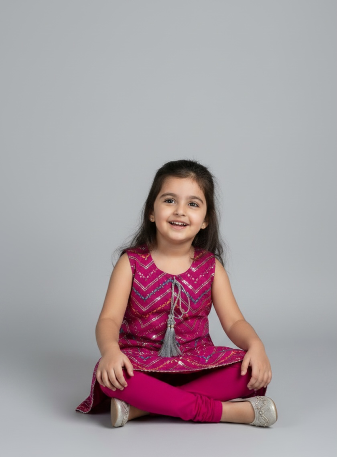 Magenta Chevron Embroidered Kurta Set