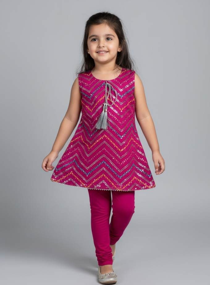 Magenta Chevron Embroidered Kurta Set