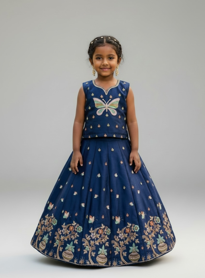 Navy Butterfly Embroidered Lehenga