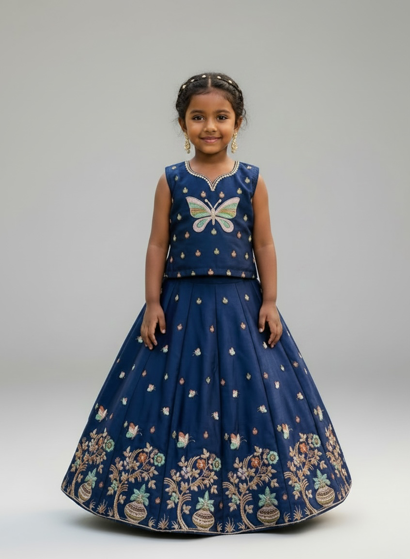 Navy Butterfly Embroidered Lehenga