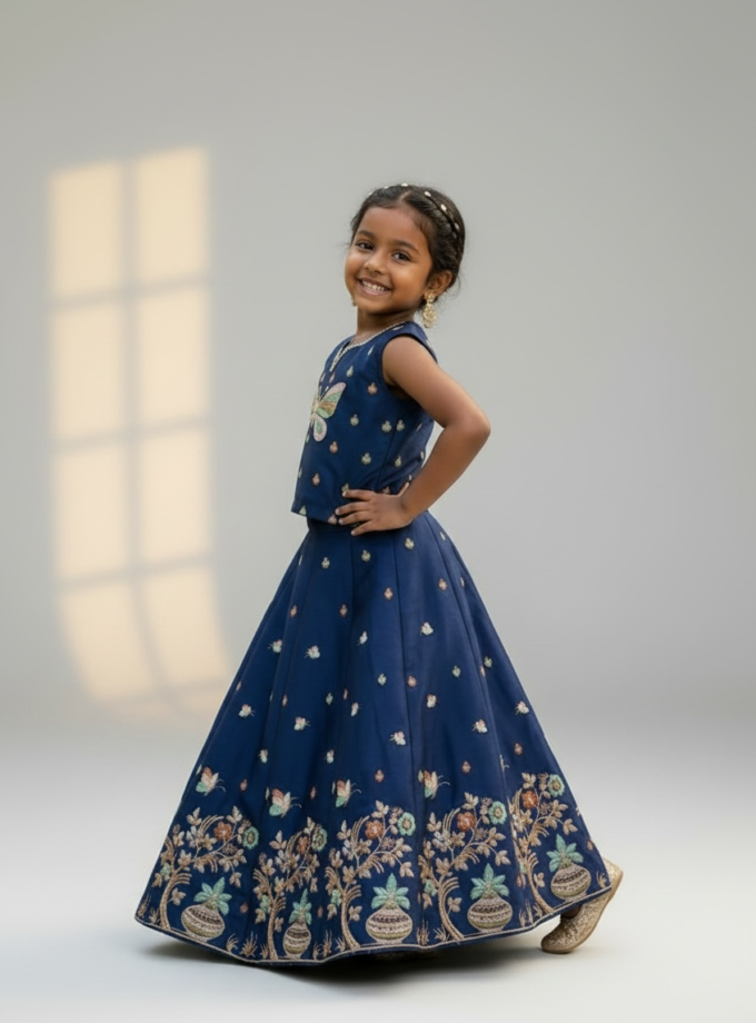 Navy Butterfly Embroidered Lehenga