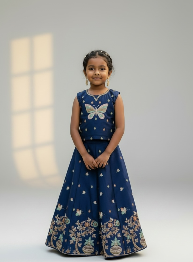 Navy Butterfly Embroidered Lehenga