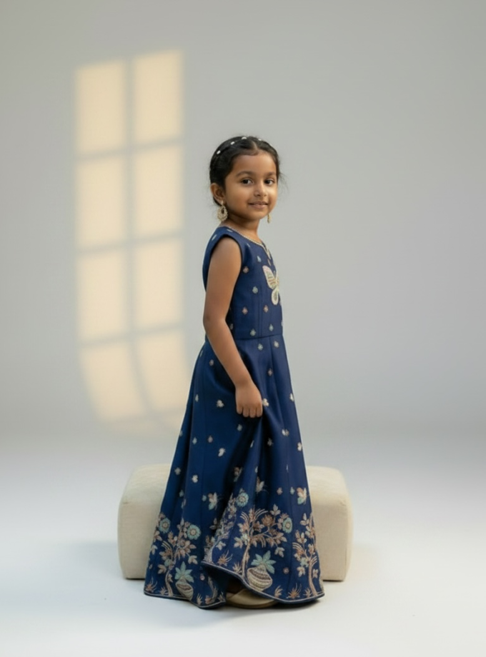 Navy Butterfly Embroidered Lehenga
