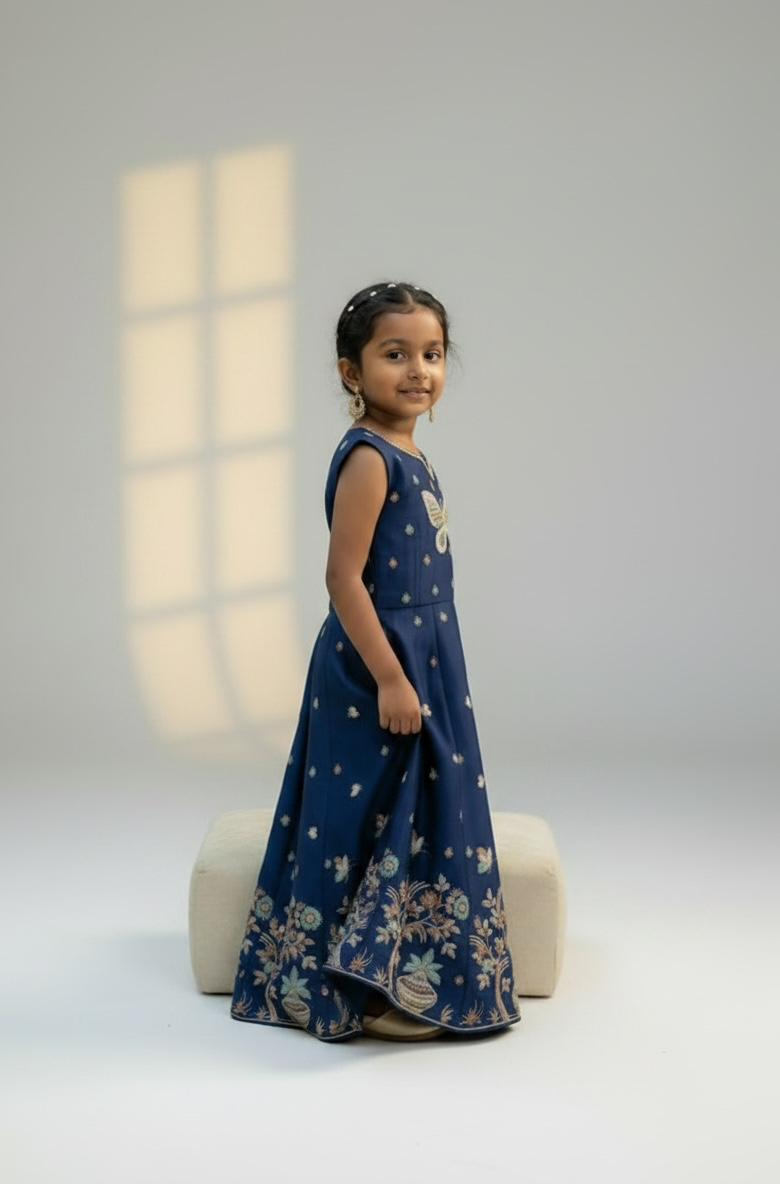 Navy Butterfly Embroidered Lehenga - Image 4