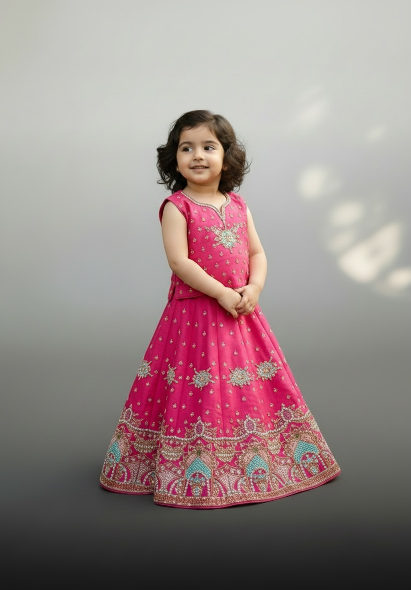 Fuchsia V-Neck Line Embroidered Lehenga - Image 2