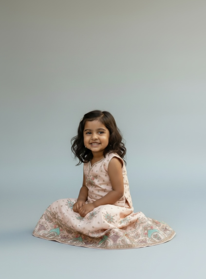 Blush Pink V-Neck Line Embroidered Lehenga