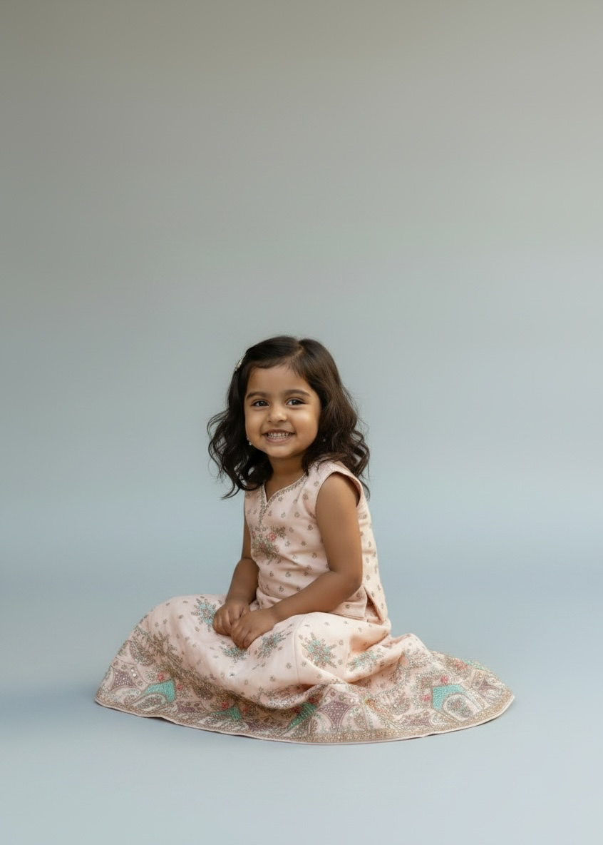 Blush Pink V-Neck Line Embroidered Lehenga - Image 3
