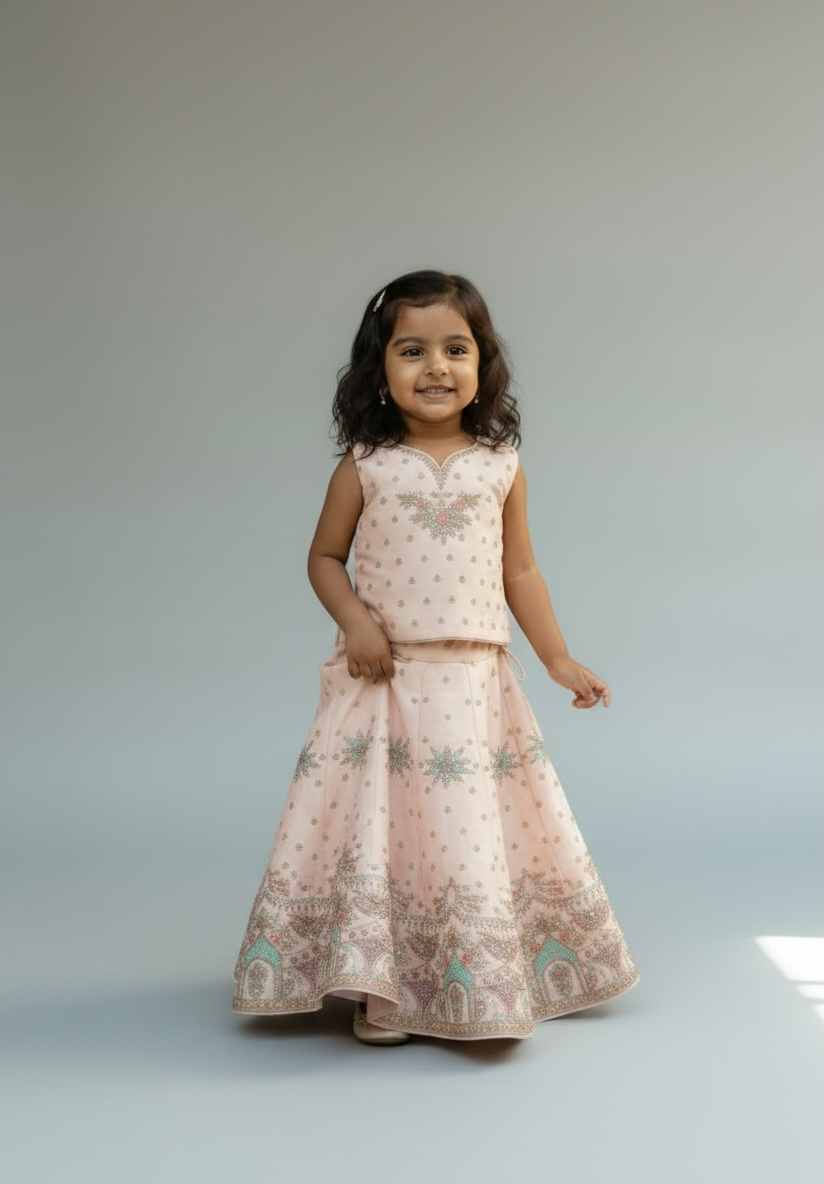 Blush Pink V-Neck Line Embroidered Lehenga - Image 2
