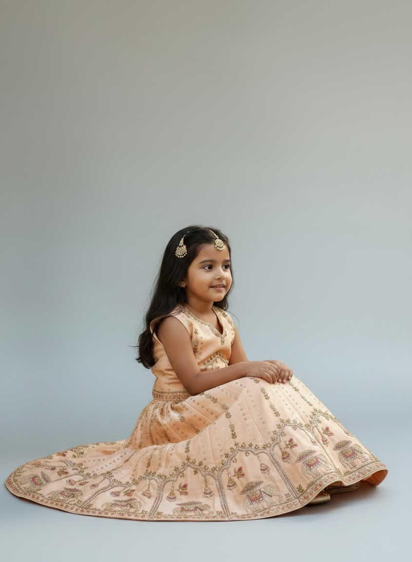 Peach Elephant Motif Embroidered Lehenga - Image 2