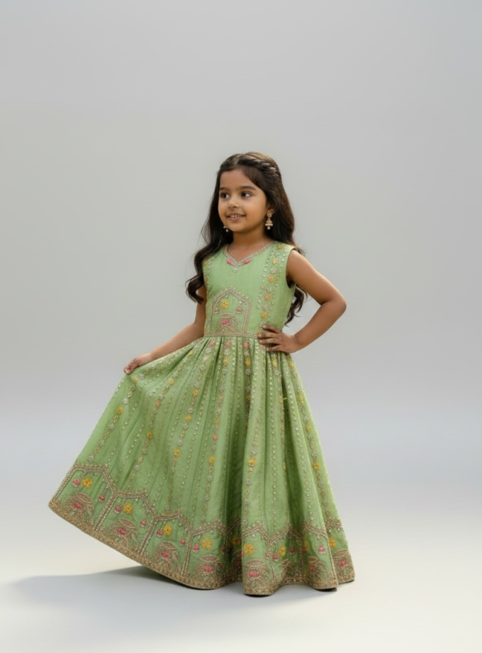 Sage Green Elephant Motif Embroidered Lehenga