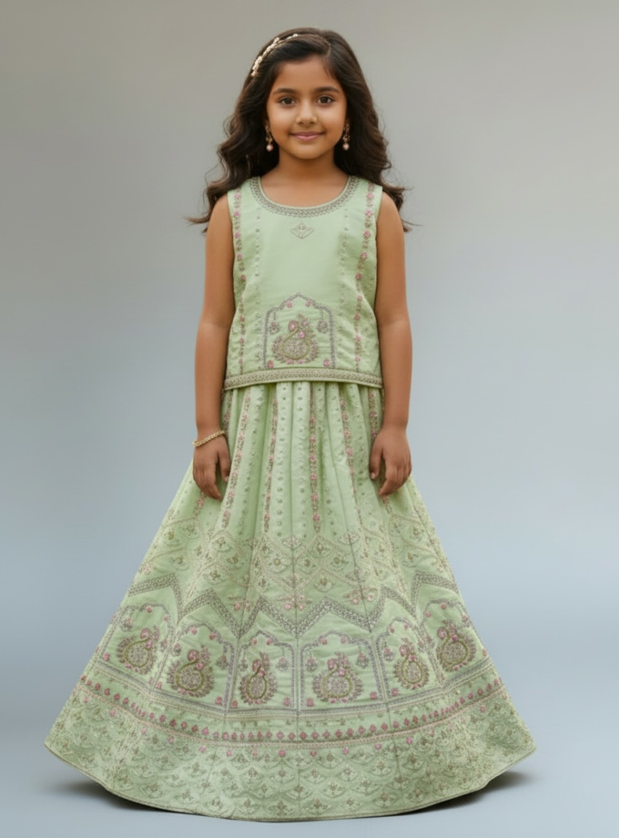 Green Paisley Embroidered Lehenga