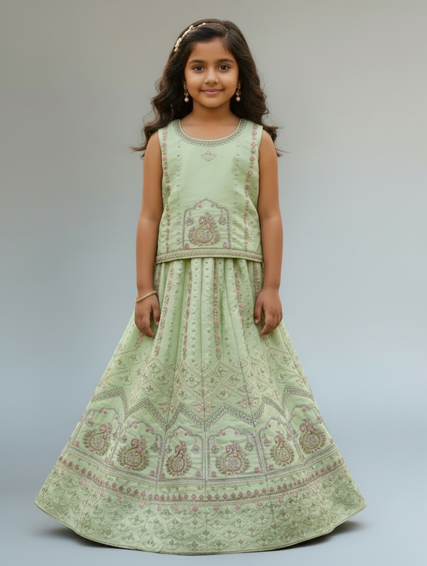 Green Paisley Embroidered Lehenga