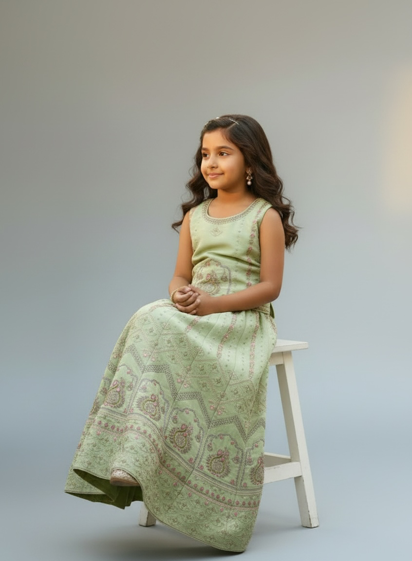 Green Paisley Embroidered Lehenga - Image 3