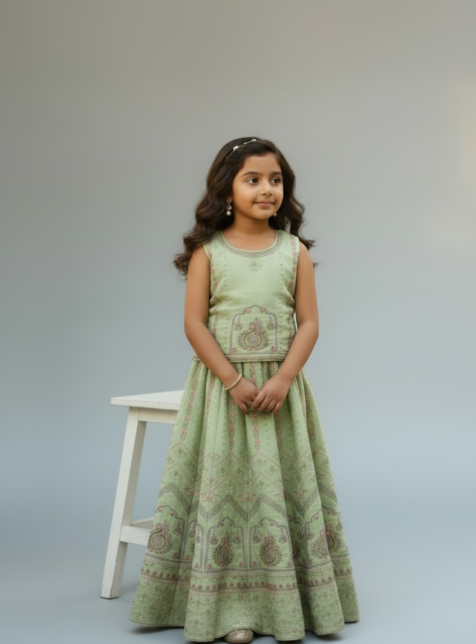Green Paisley Embroidered Lehenga
