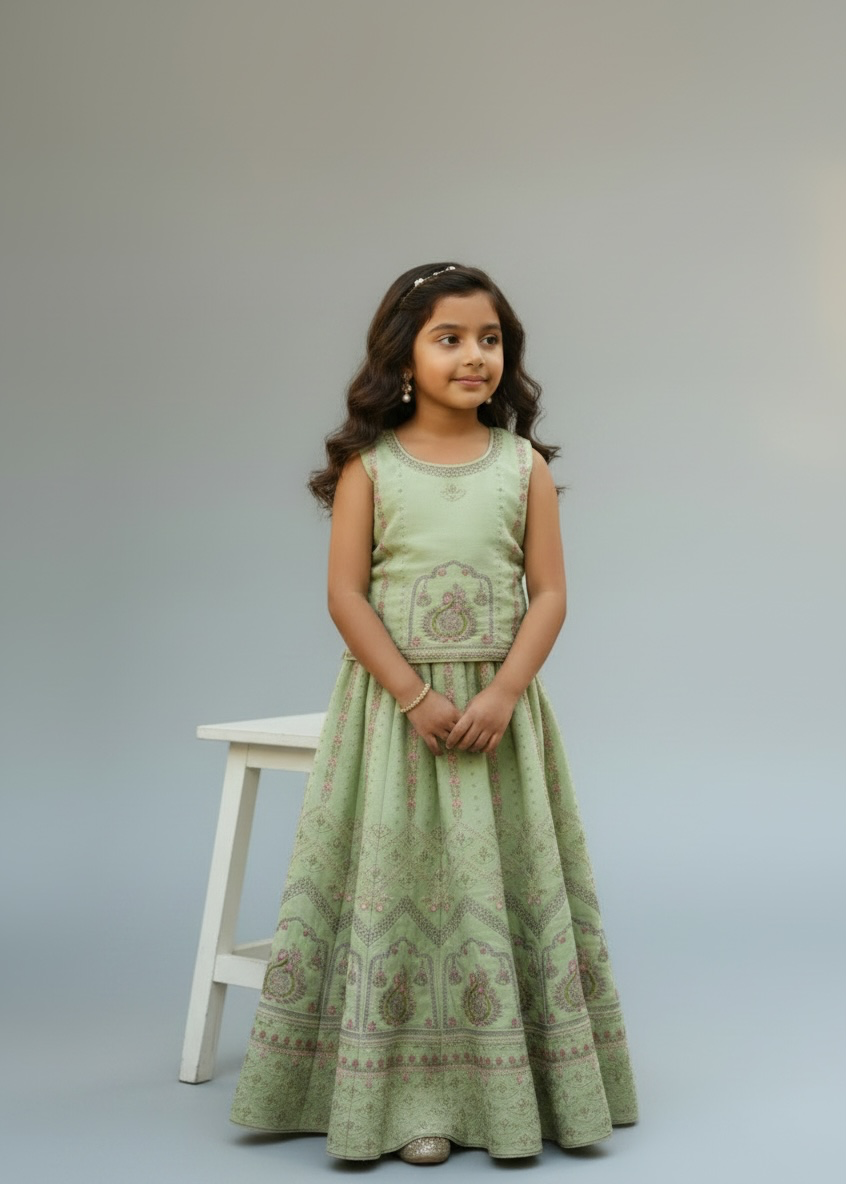 Green Paisley Embroidered Lehenga - Image 2