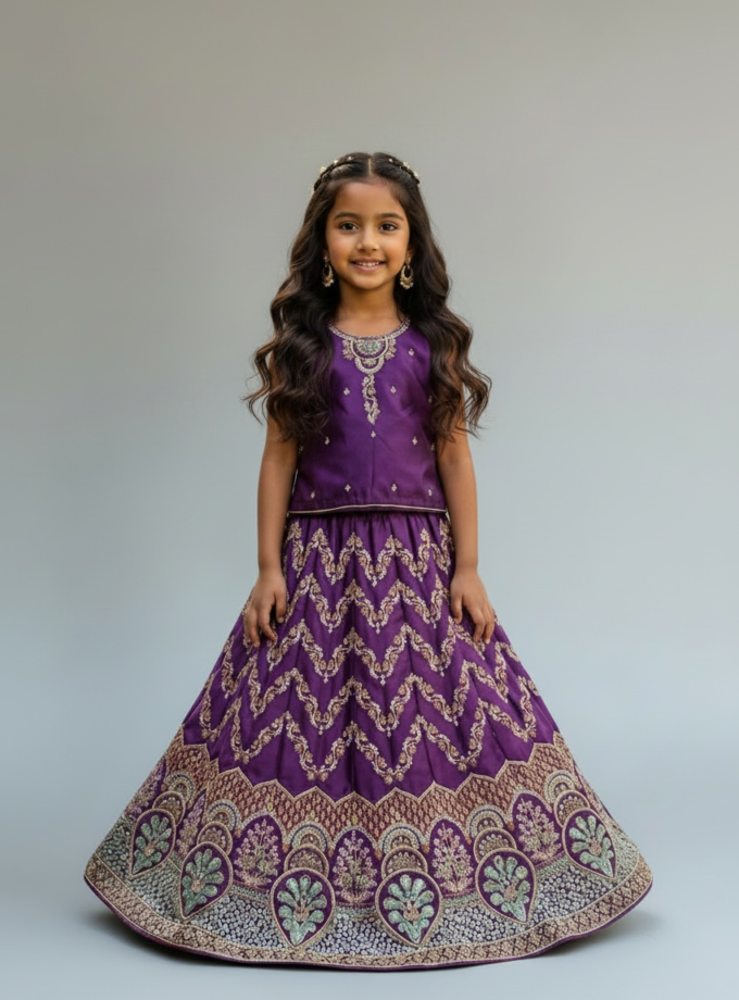 Purple Chevron Embroidered Lehenga