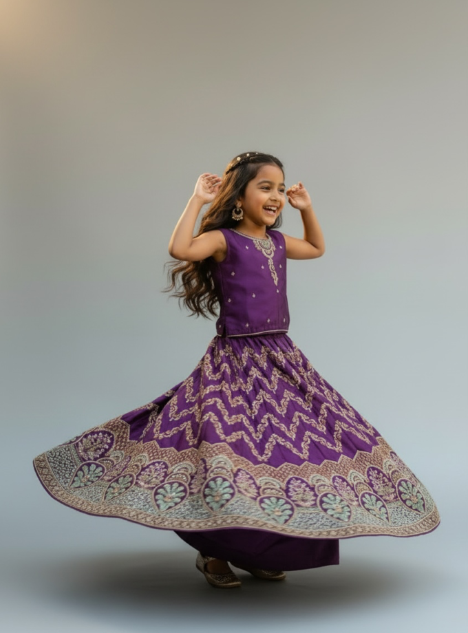 Purple Chevron Embroidered Lehenga