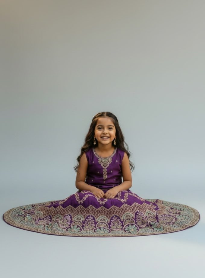 Purple Chevron Embroidered Lehenga