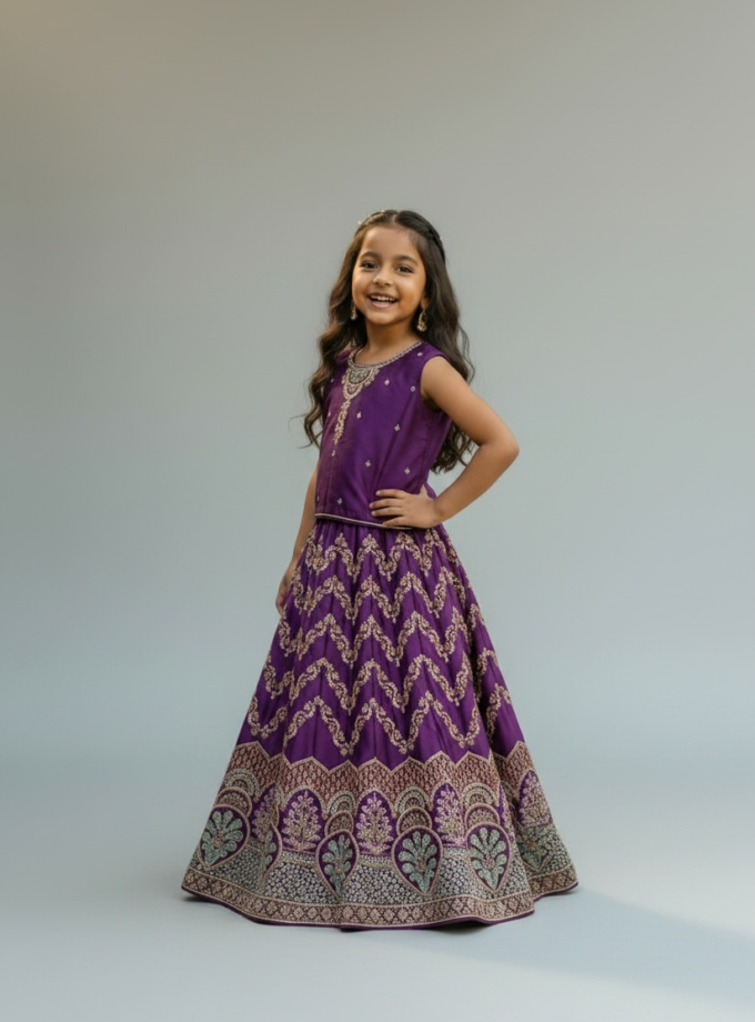 Purple Chevron Embroidered Lehenga