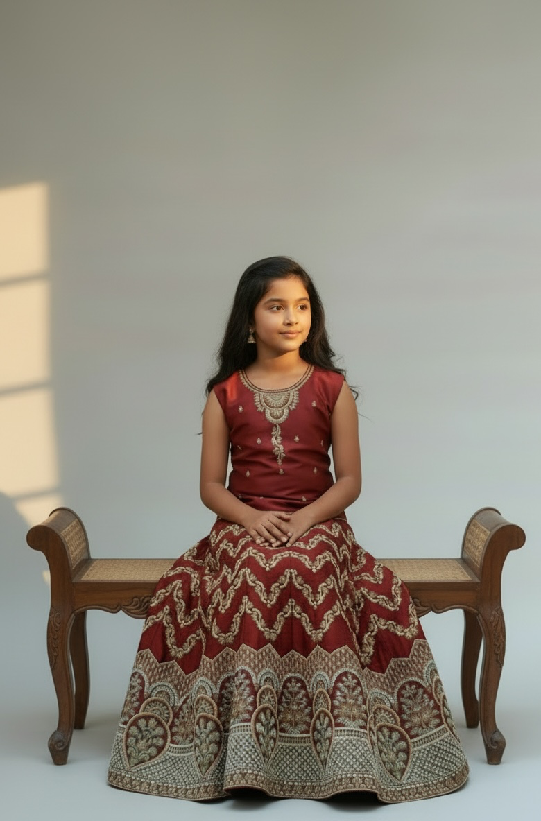 Maroon Chevron Embroidered Lehenga - Image 3
