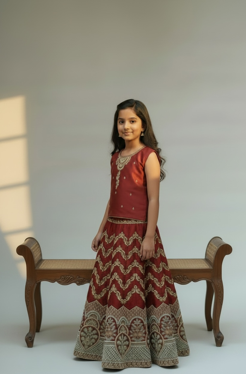 Maroon Chevron Embroidered Lehenga - Image 2