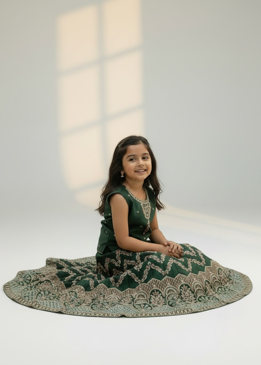 Green Chevron Embroidered Lehenga - Image 3