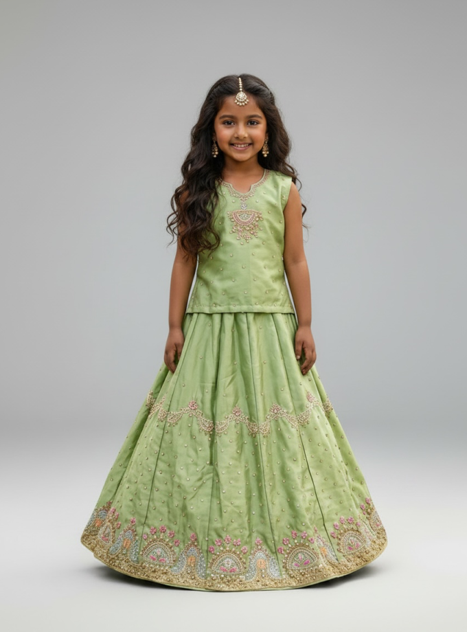Pistachio Green Pearl Embroidered Lehenga