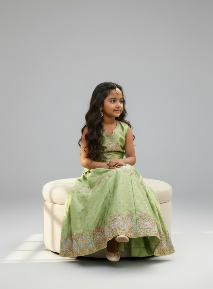 Pistachio Green Pearl Embroidered Lehenga