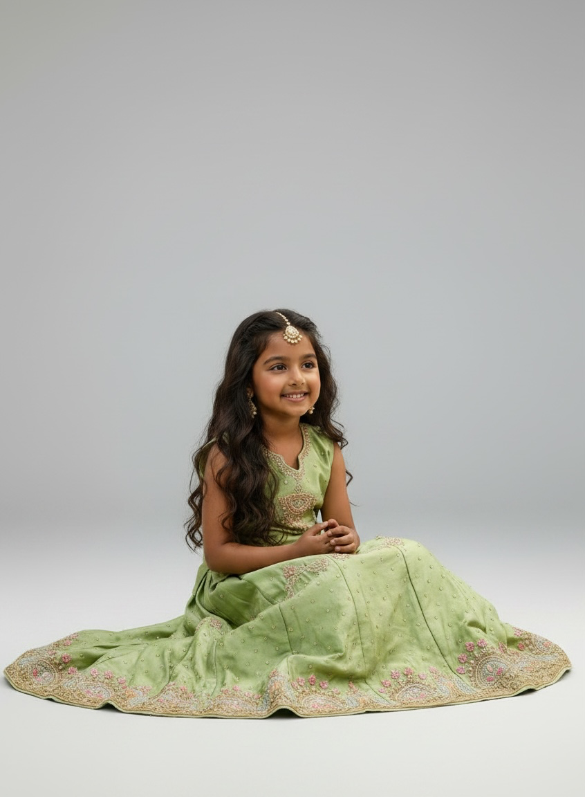Pistachio Green Pearl Embroidered Lehenga - Image 4