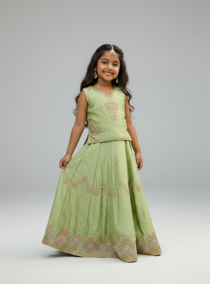 Pistachio Green Pearl Embroidered Lehenga