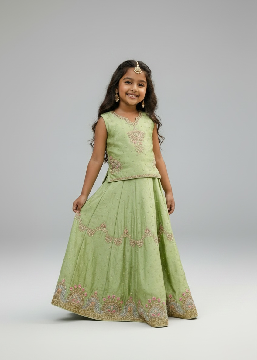 Pistachio Green Pearl Embroidered Lehenga - Image 2