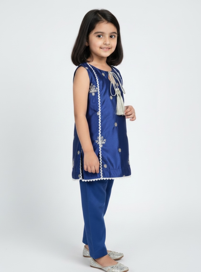 Navy Silver Floral Kurta Set