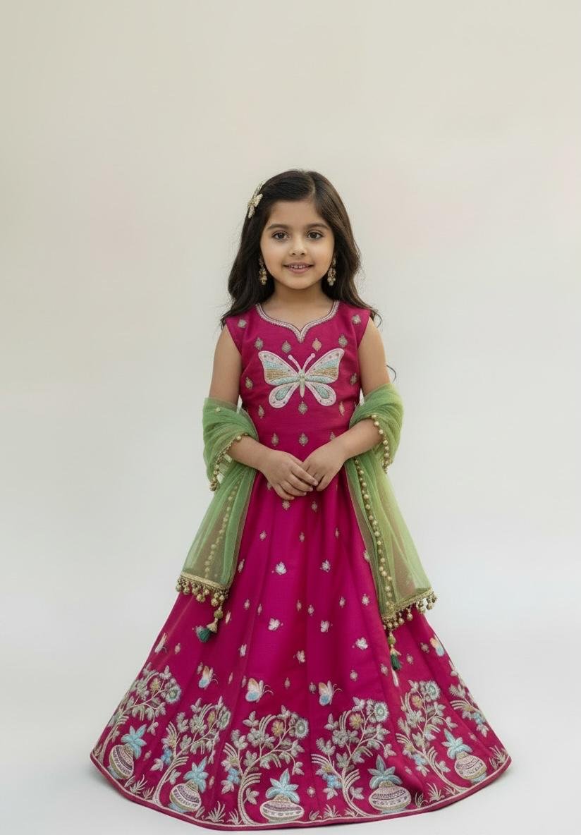 Fuchsia Butterfly Embroidered Lehenga