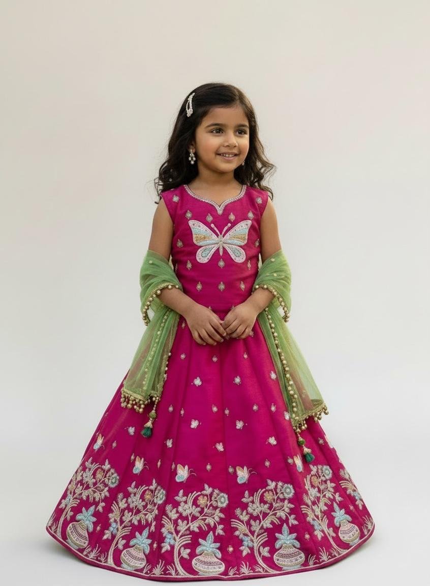 Fuchsia Butterfly Embroidered Lehenga - Image 3