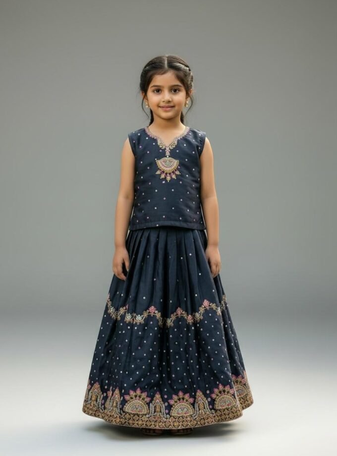 Navy Embroidered Lehenga